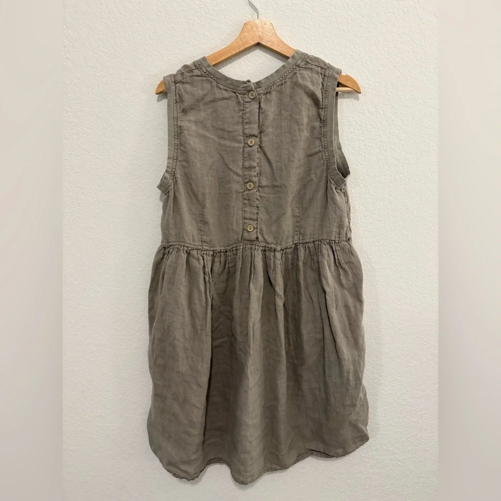 Flax Sleeveless Linen Dress Medium Beige Single Pocket - Picture 2 of 5